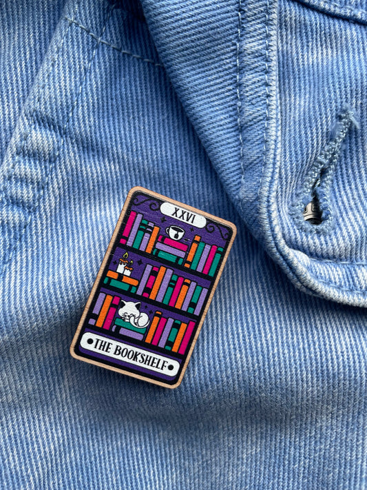 The Bookshelf - Wooden Pin Badge
